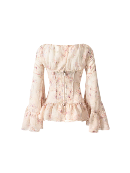 Top corsé de gasa estampada con varillas