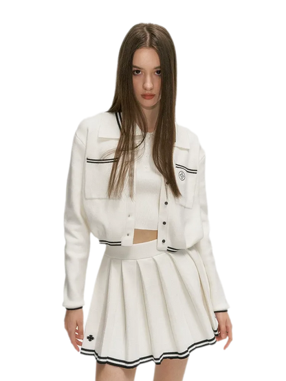 Contrast Stripe Knitted Cropped Jacket