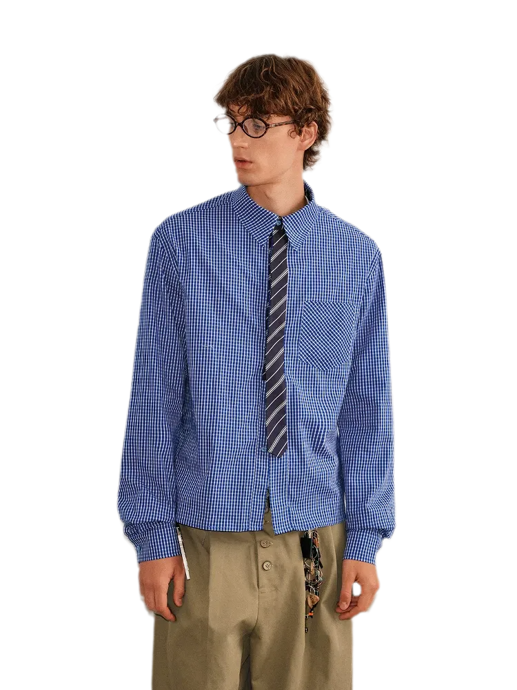 Plaid Tie-Front Long-Sleeve Shirt