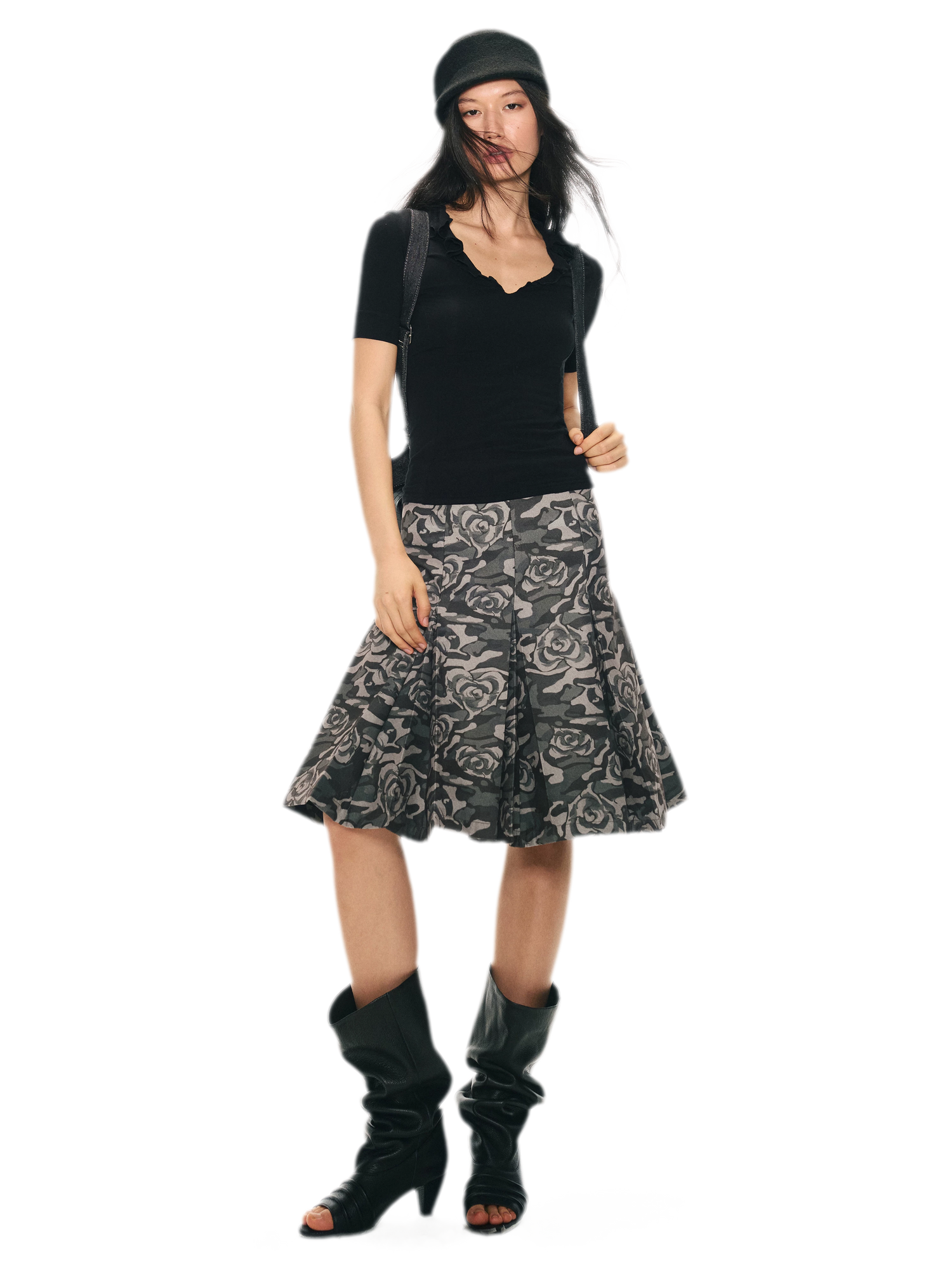 Low Waist Pleated A-Line Skirt