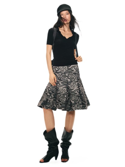Low Waist Pleated A-Line Skirt
