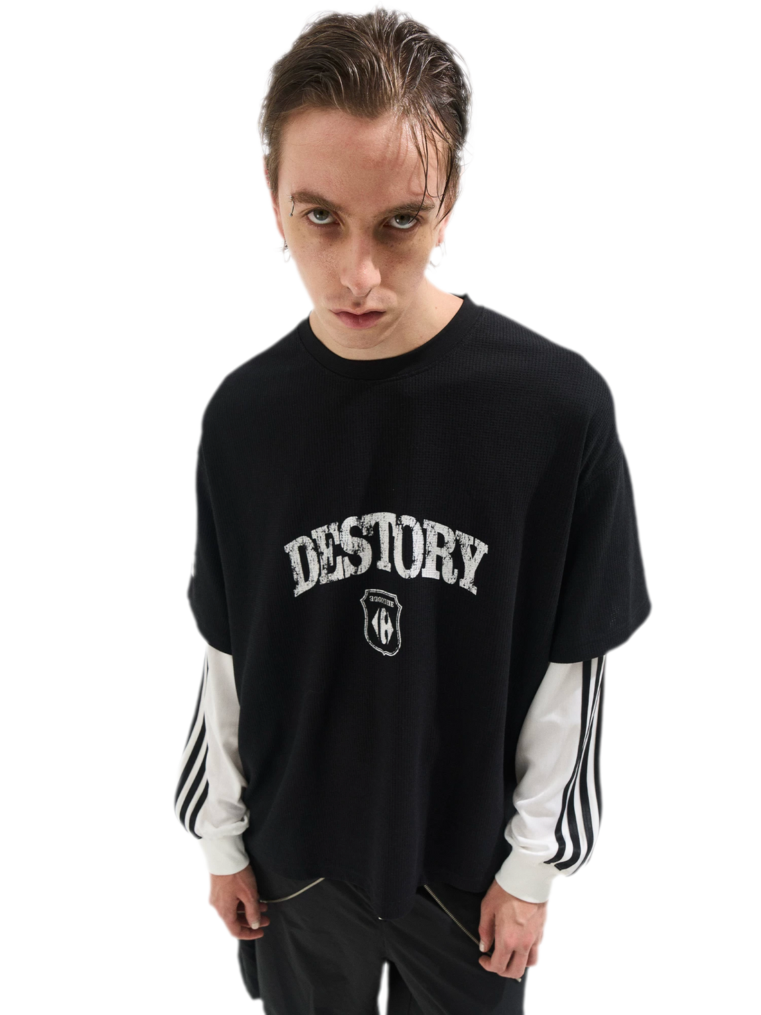 Distressed Graphic Layered Long-Sleeve Tee