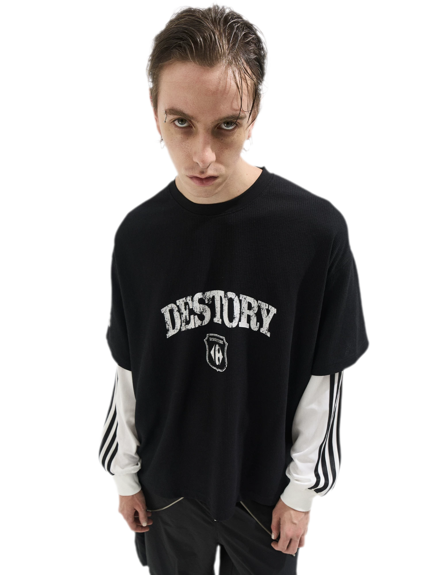 Distressed Graphic Layered Long-Sleeve Tee