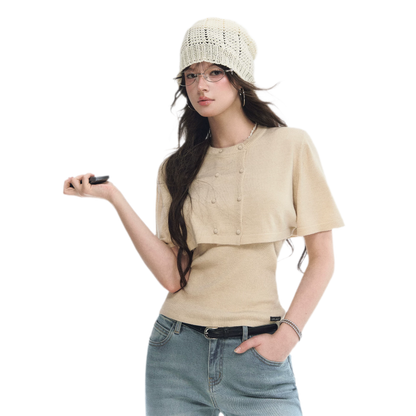 Double-Breasted Cropped Cape Cardigan