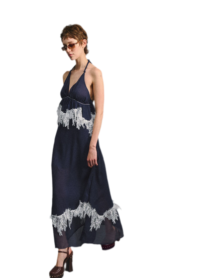 Deep V Halter Maxi Dress in Serene Blue
