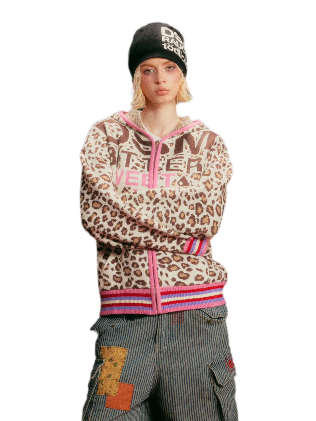 Leopard Jacquard Hooded Cardigan