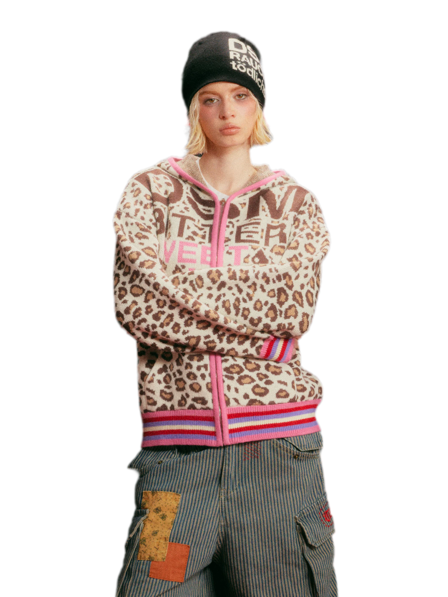 Leopard Jacquard Hooded Cardigan