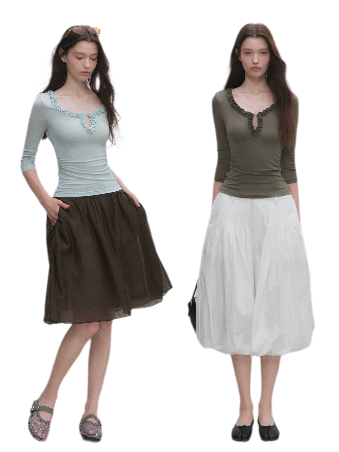 Ruffled Neck Stretch Tee