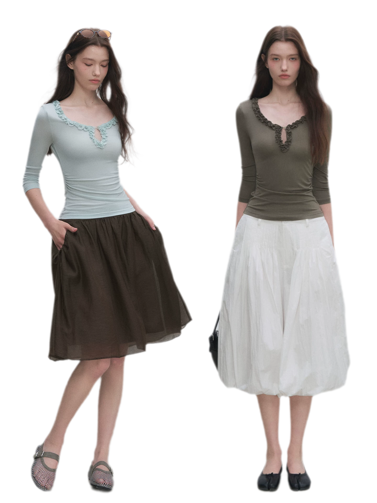 Ruffled Neck Stretch Tee