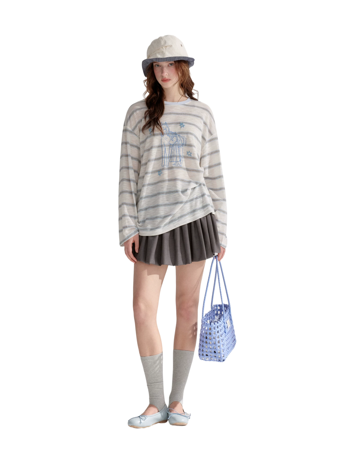 Embroidered Beaded Striped Loose T-shirt
