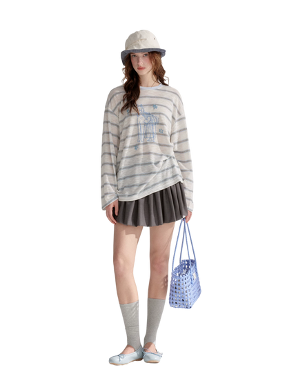 Embroidered Beaded Striped Loose T-shirt