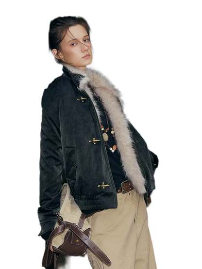 Pearlescent PU Fur-Lined Harrington Jacket