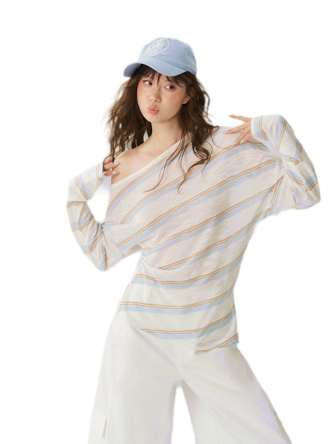Sheer One-Shoulder Stripe Tee