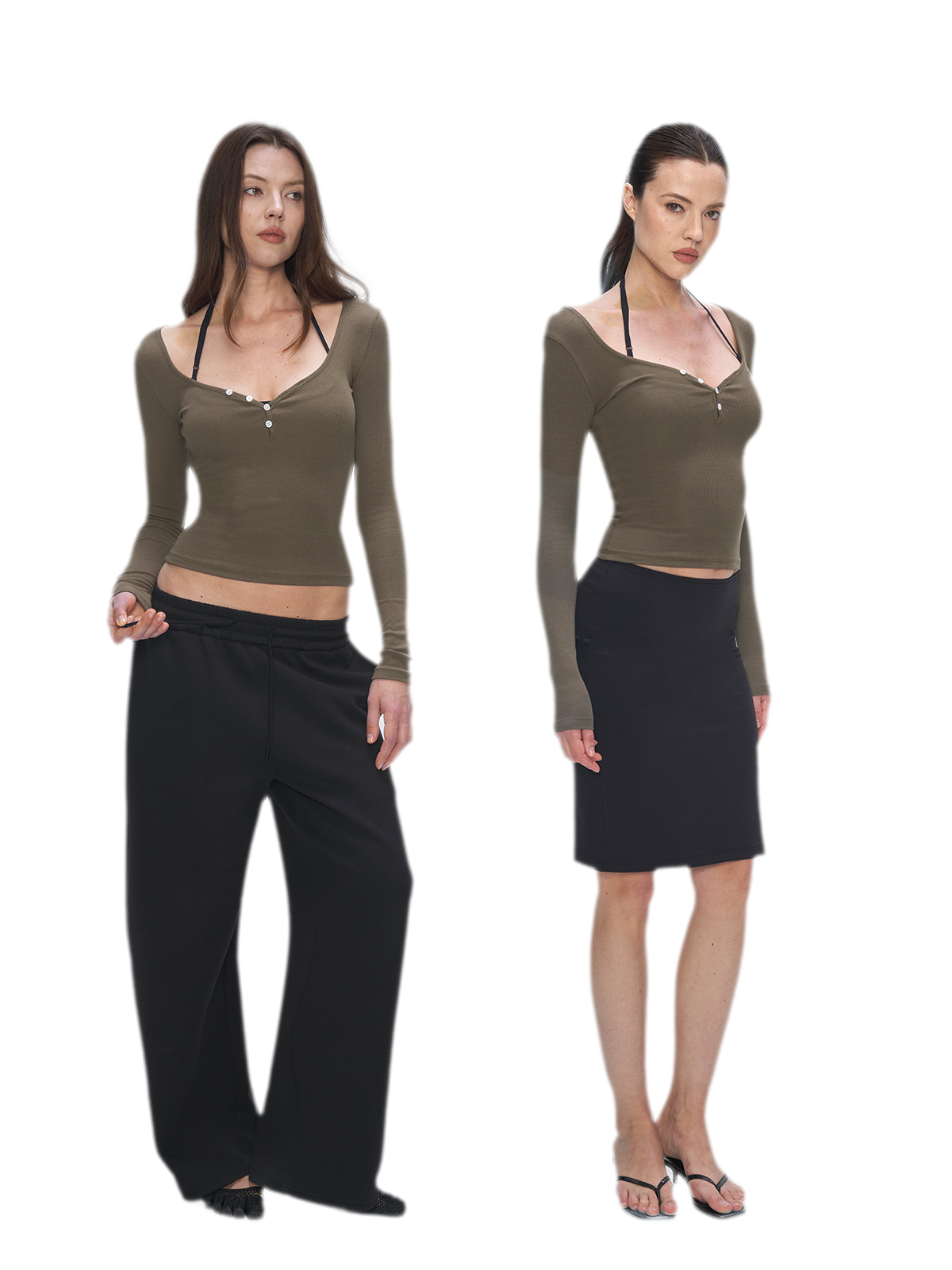 Ribbed V-Neck Button Top