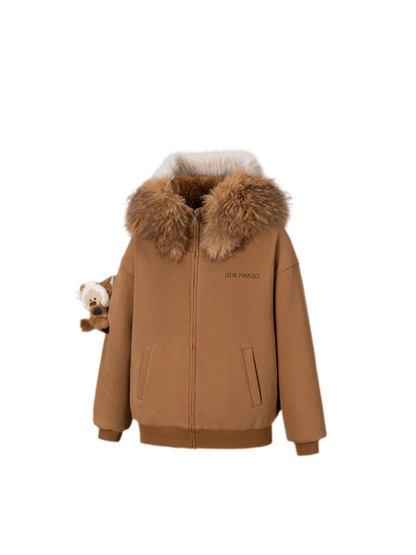 Textured Fox-Ear Zip Hoodie