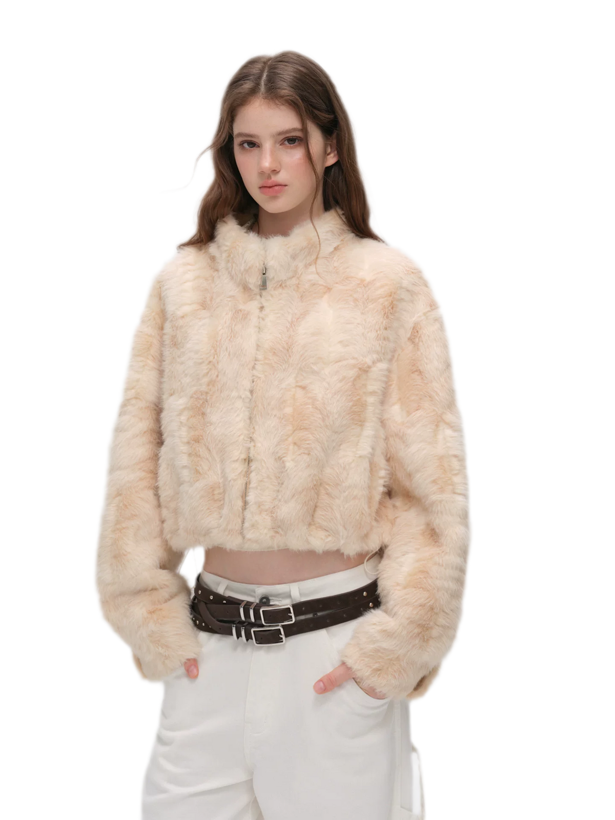 Embossed Cropped Faux Fur Jacket