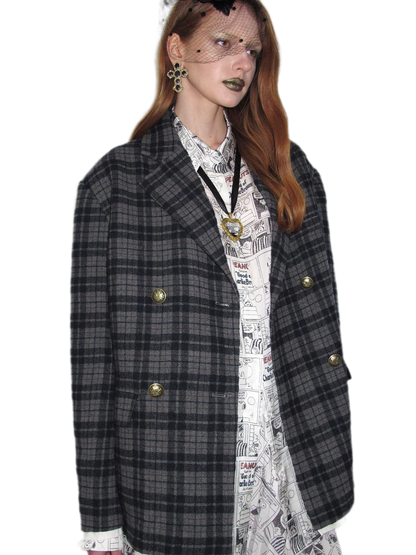 Vintage Plaid Double-Breasted Coat