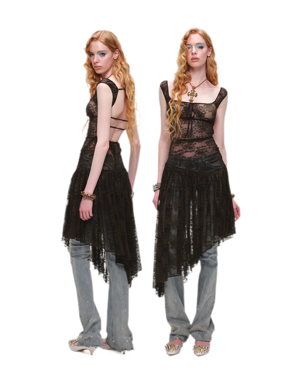 Lace Irregular Hem U-Neck Dress