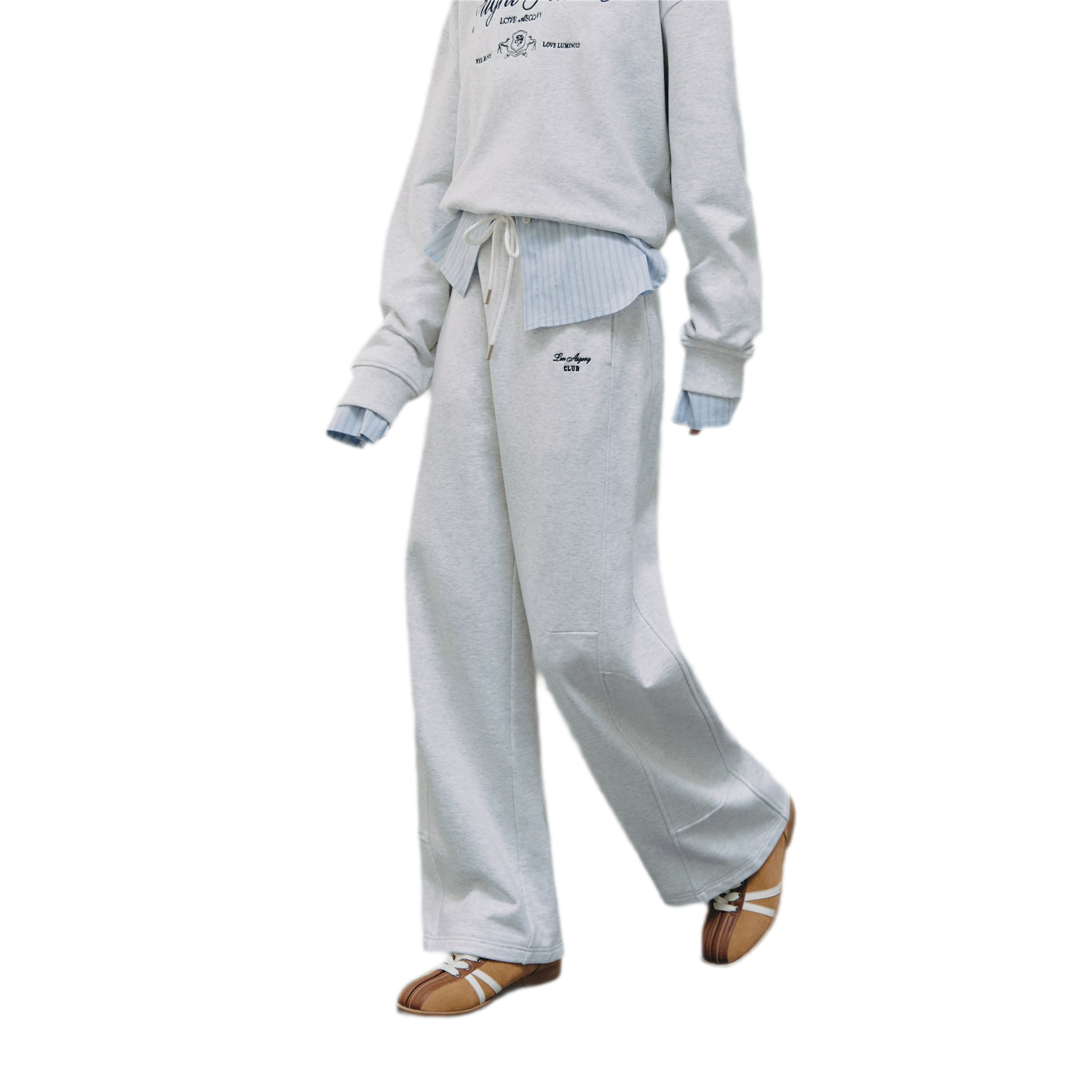Cotton Curved Wide-Leg Pants