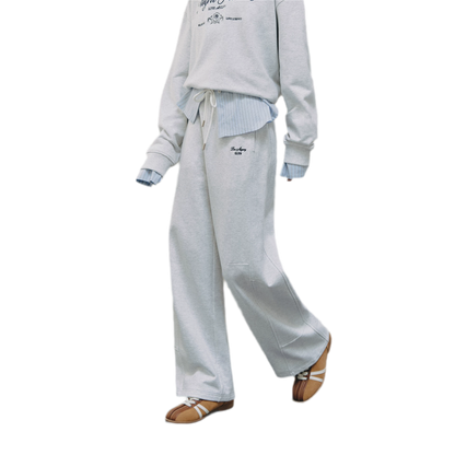 Cotton Curved Wide-Leg Pants