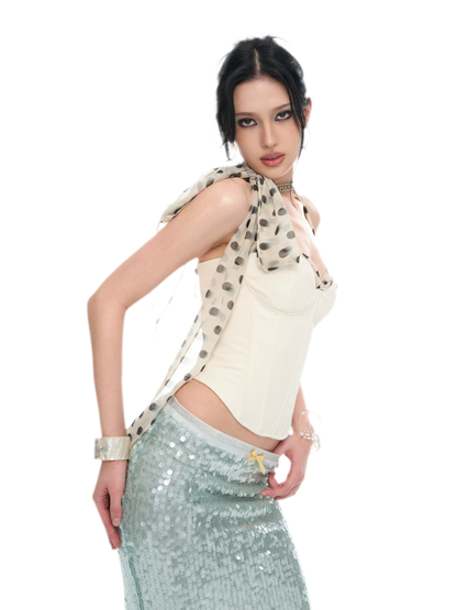White Polka Dot Chiffon Corset