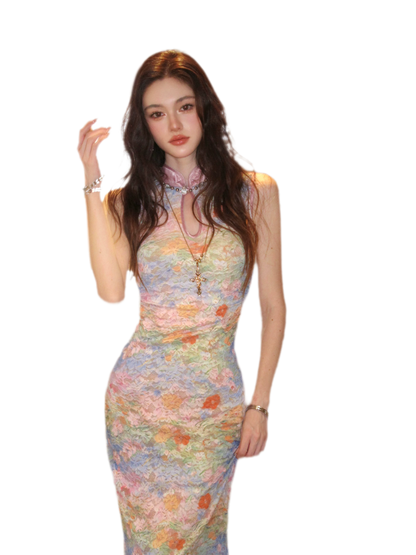 Spring Oil Painting Qipao Dress