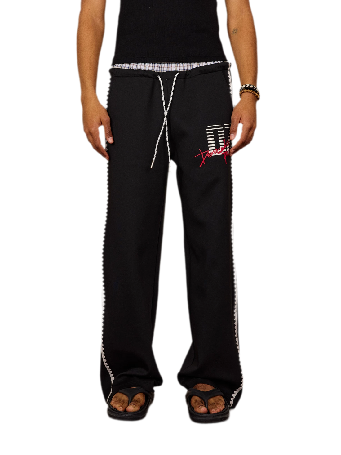 Shell Embroidery Graffiti Print Double Waist Pants