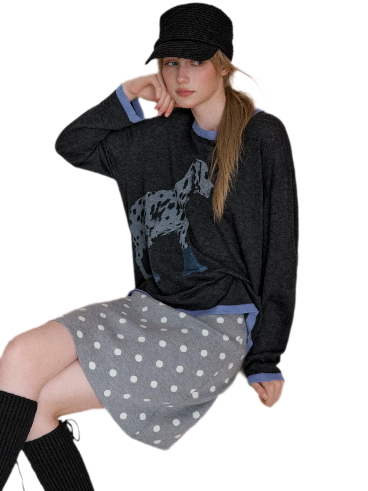 Oversized-Strickpullover mit Dalmatiner-Print