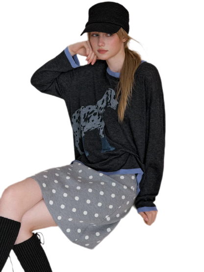 Oversized-Strickpullover mit Dalmatiner-Print