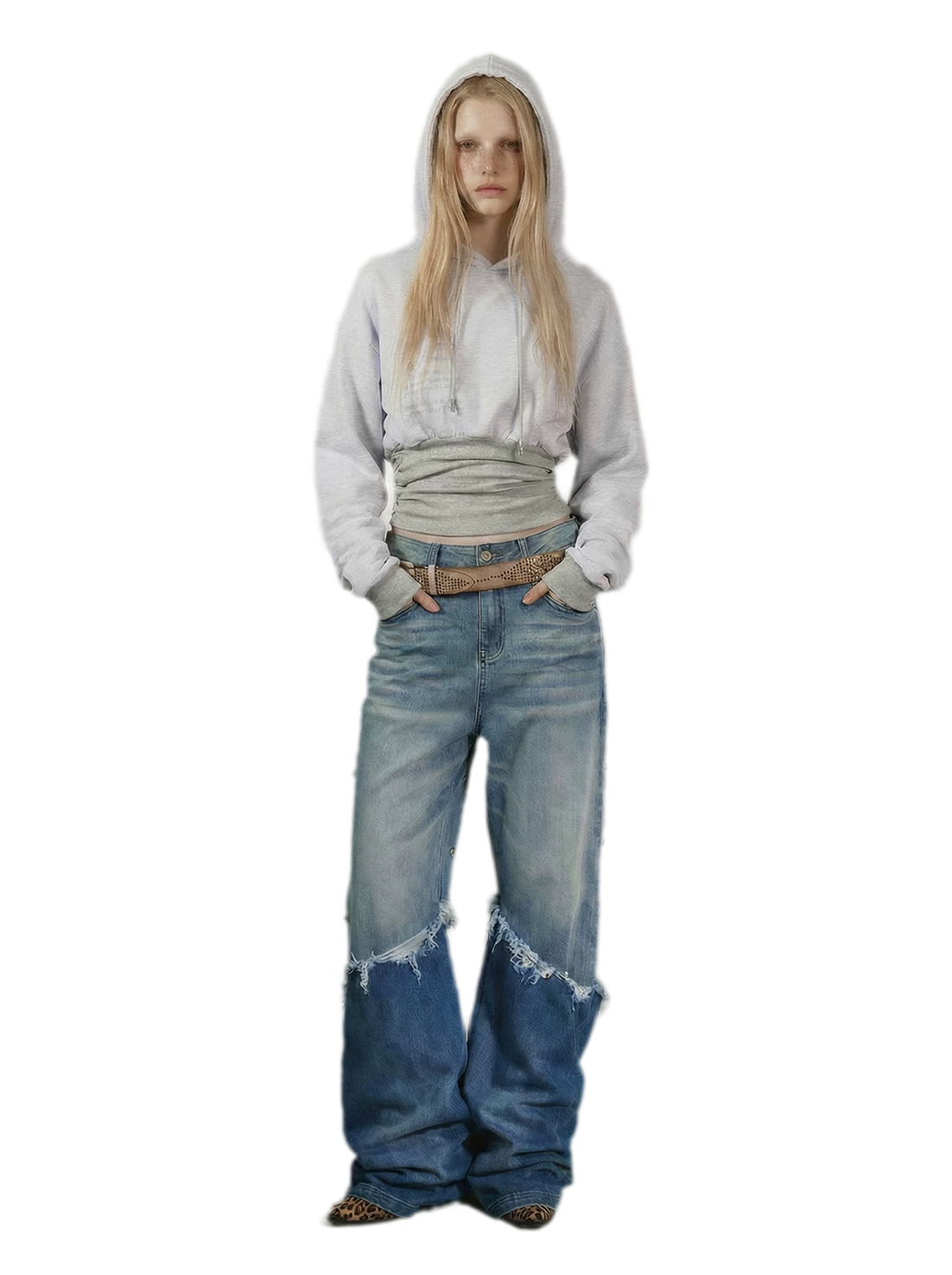 Printed Cinched Cropped Hoodie