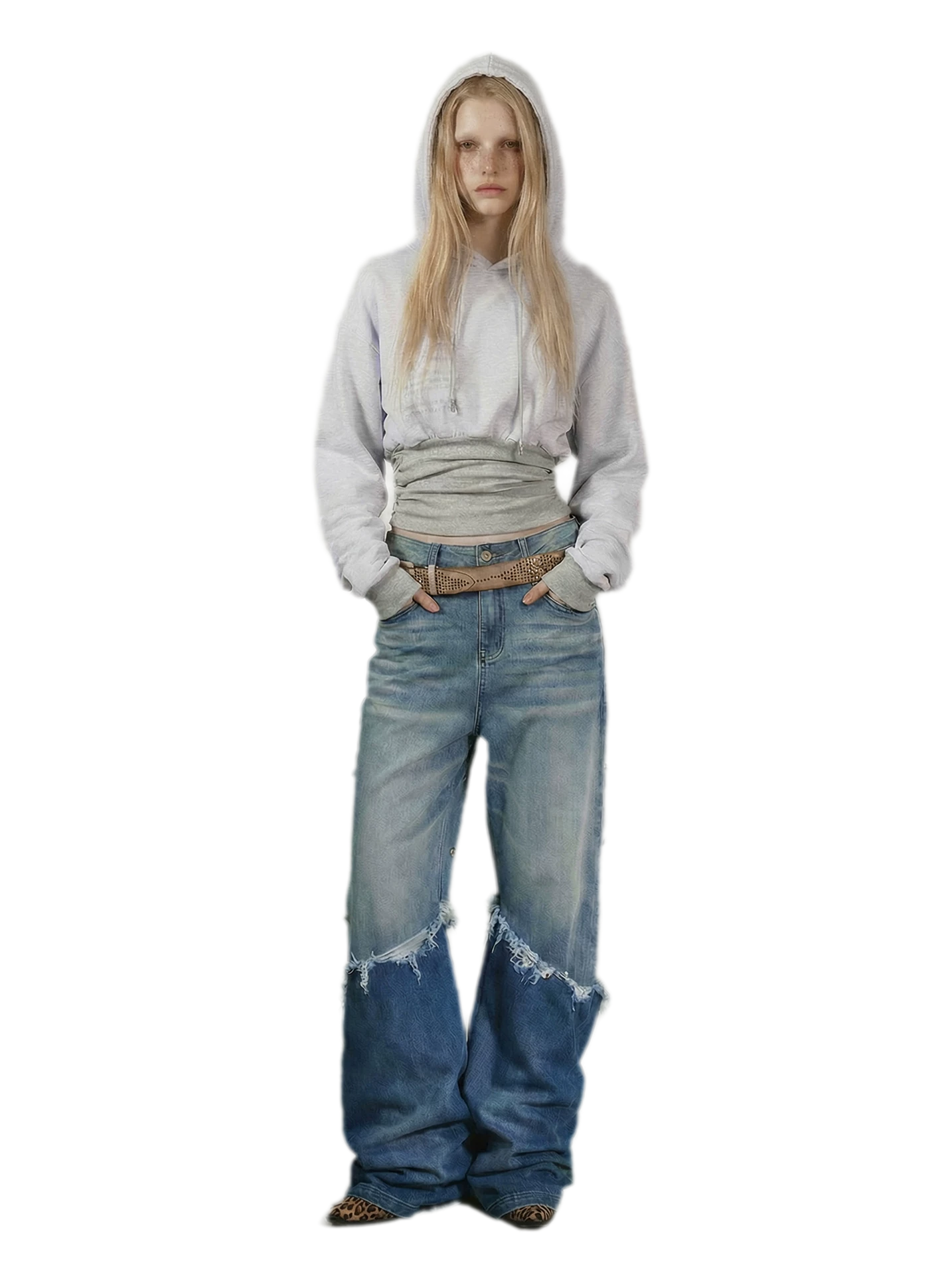 Printed Cinched Cropped Hoodie