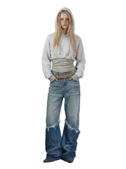 Printed Cinched Cropped Hoodie