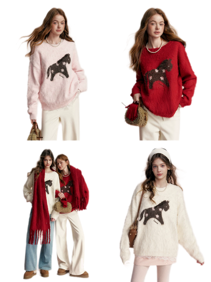 Brushed Horse Jacquard Sweater