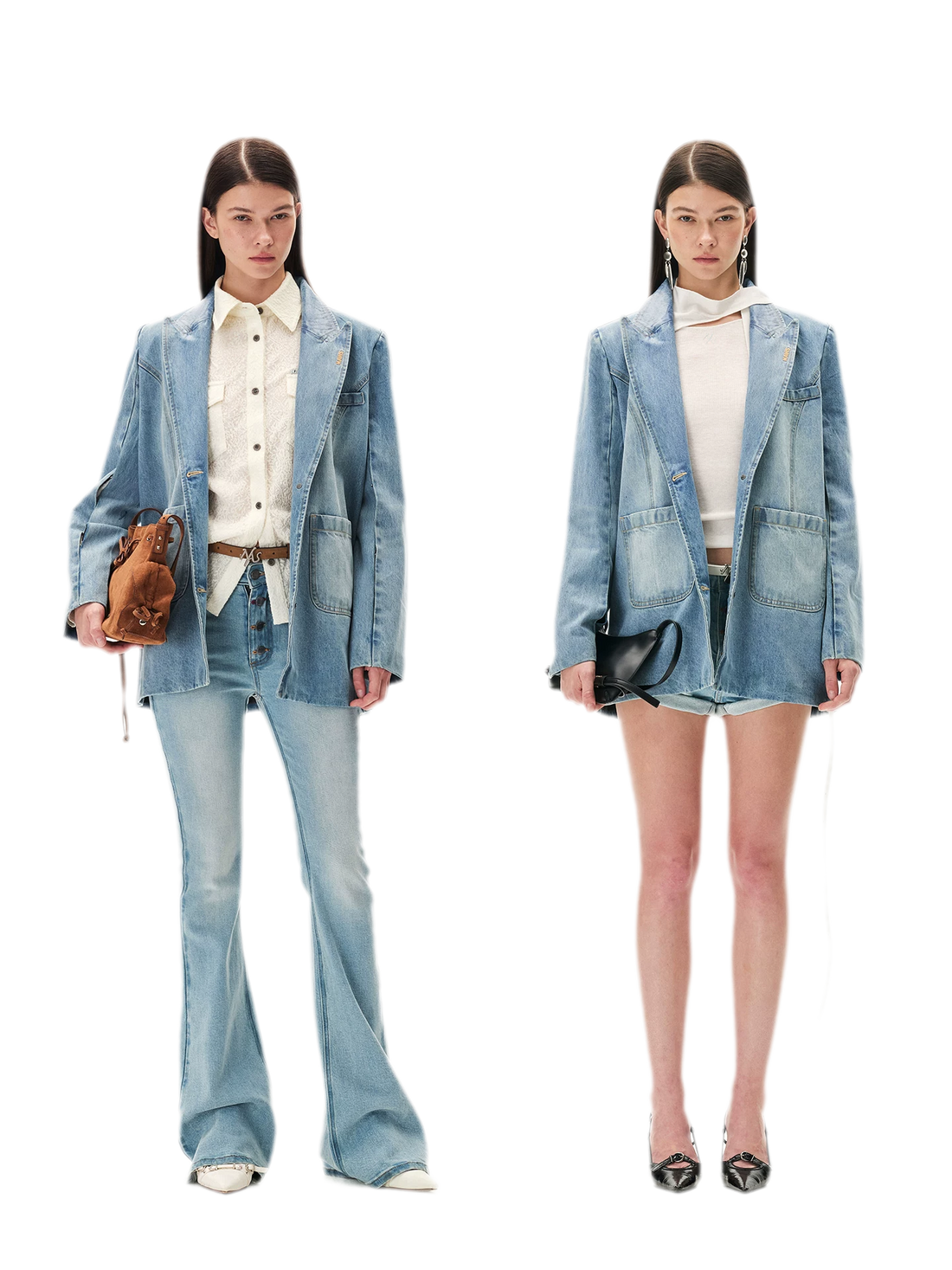 Washed Coated Denim Blazer
