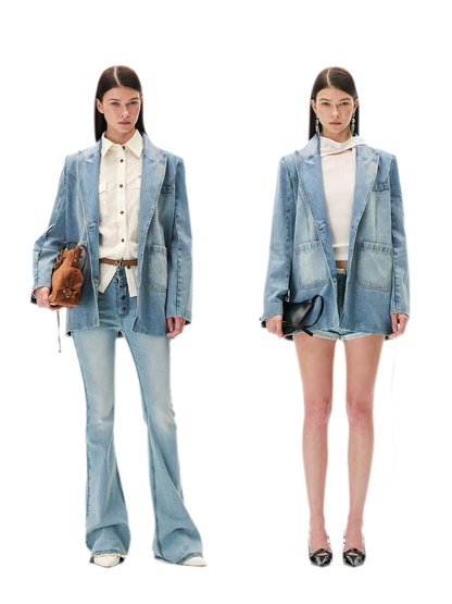 Washed Coated Denim Blazer