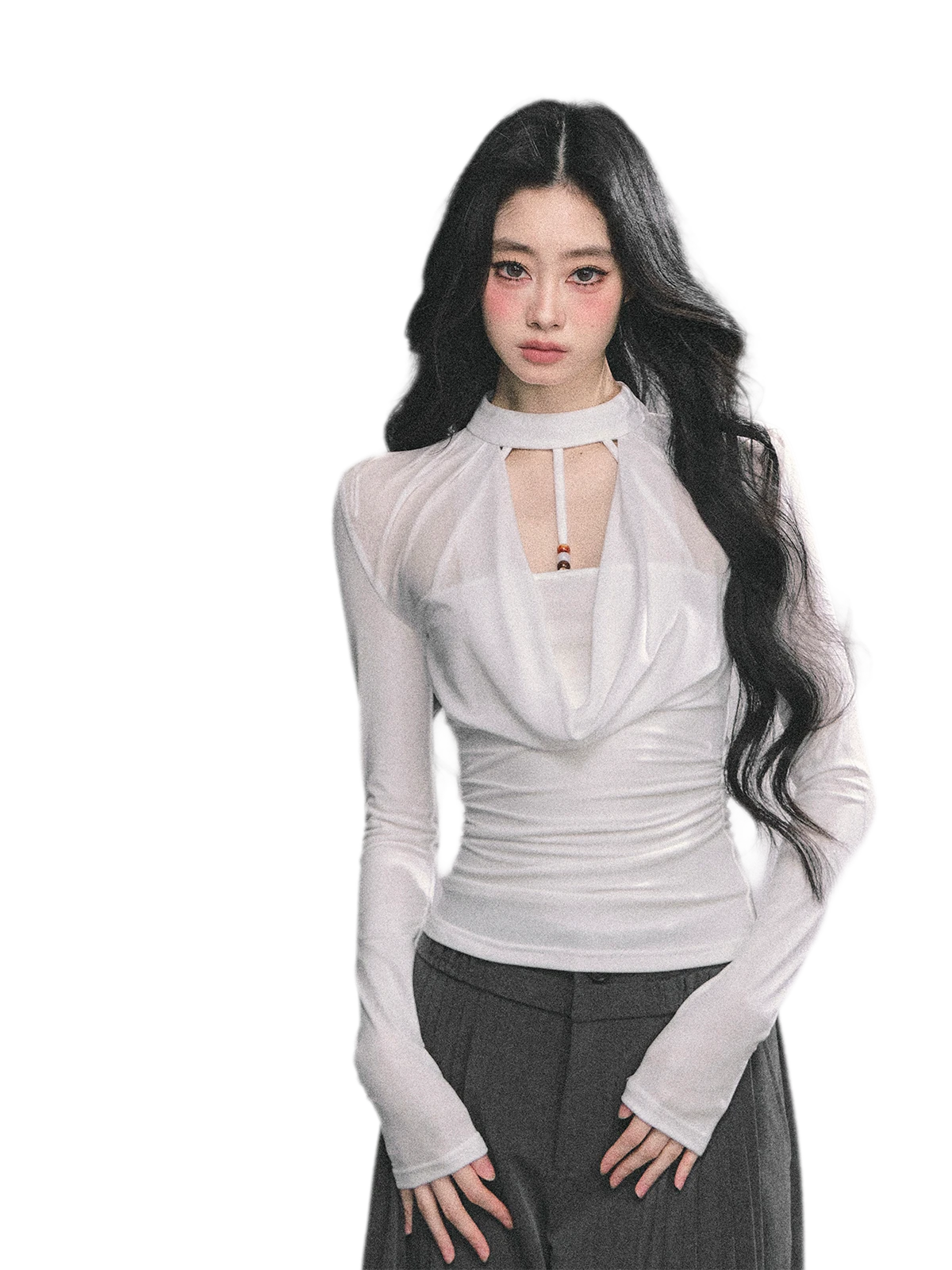 Áo dài tay nhún bóng