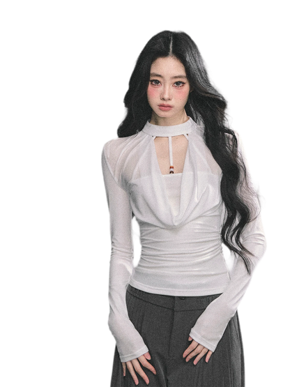 Áo dài tay nhún bóng