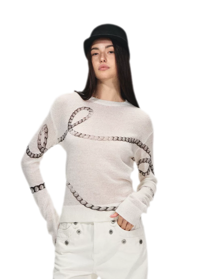 Mohair Wool Sweater with Irregular Chain Print