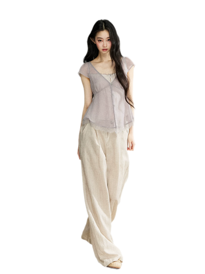 Linen Blend Wide Pants