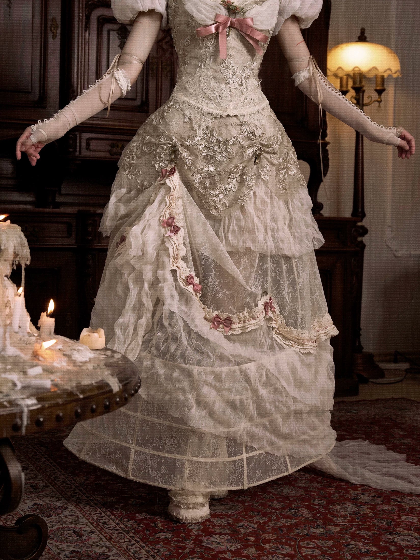 Embroidered Bustle Train Skirt