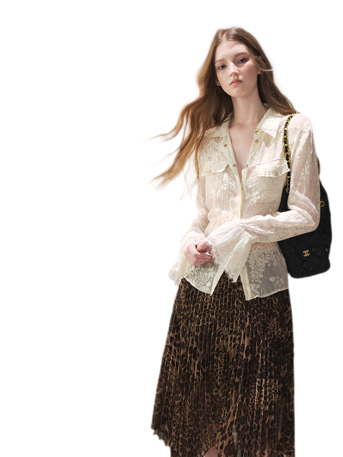 Burnout Jacquard Tailored Chiffon Shirt
