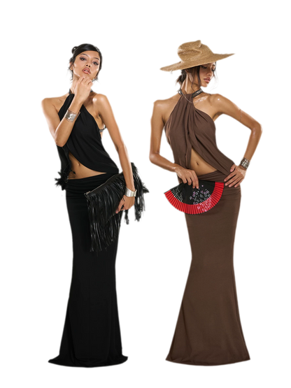 Maxikleid mit gedrehtem Neckholder und offenem Rücken