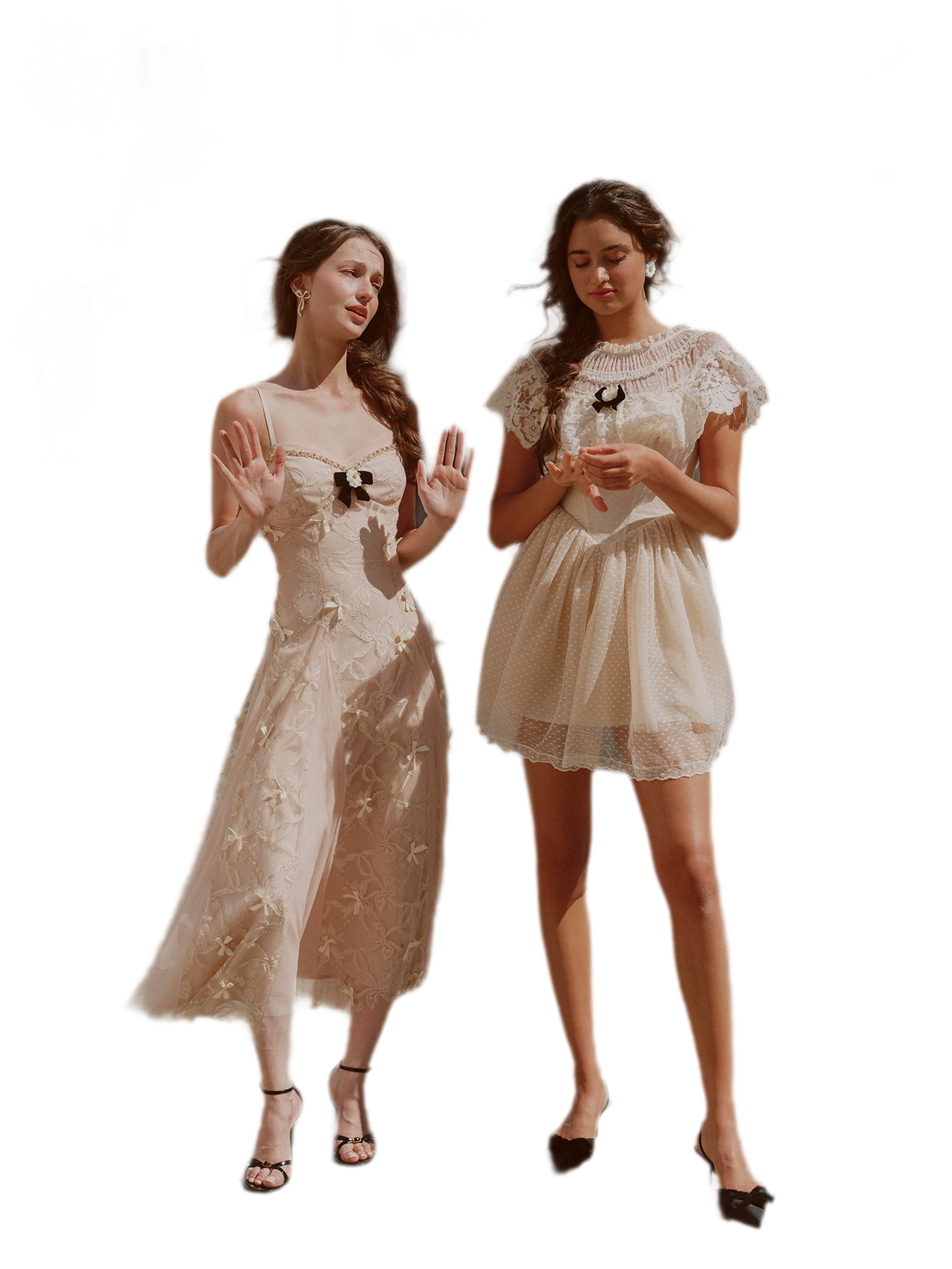 Embroidered Bow Mesh Dress