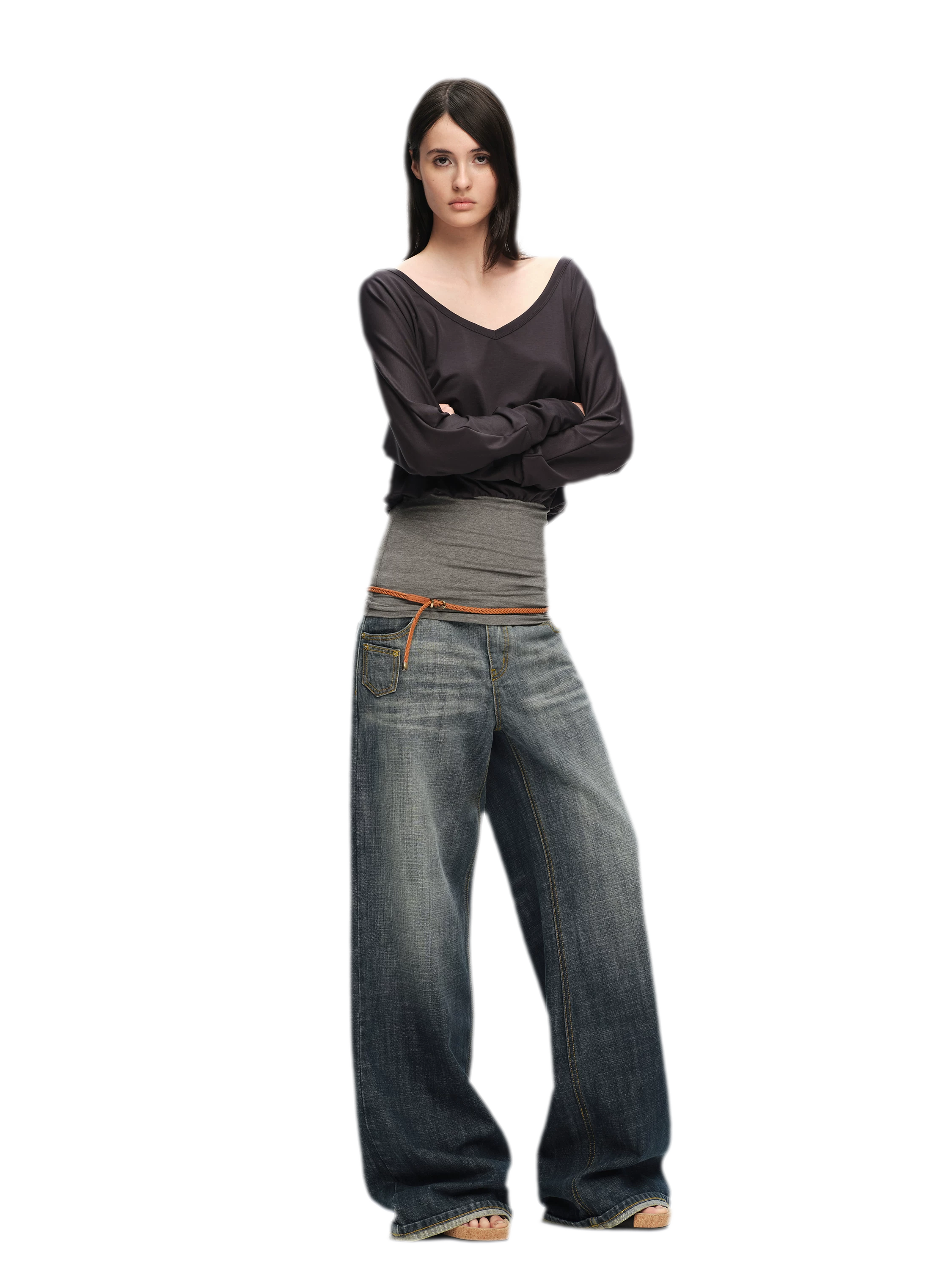 Washed Cotton Straight-Leg Jeans