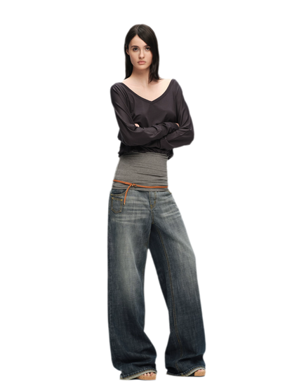 Washed Cotton Straight-Leg Jeans