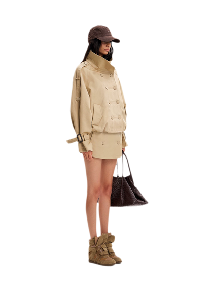 Double-Breasted Short Trench Coat