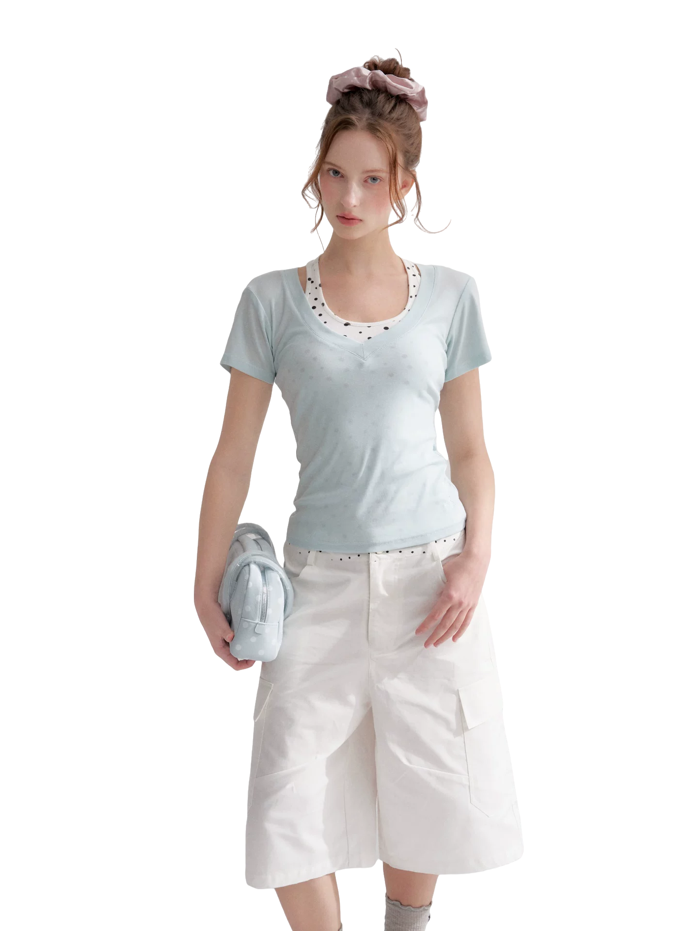Blue V-Neck Slim Fit Short Sleeve T-Shirt