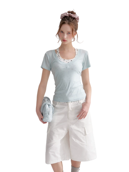 Blue V-Neck Slim Fit Short Sleeve T-Shirt