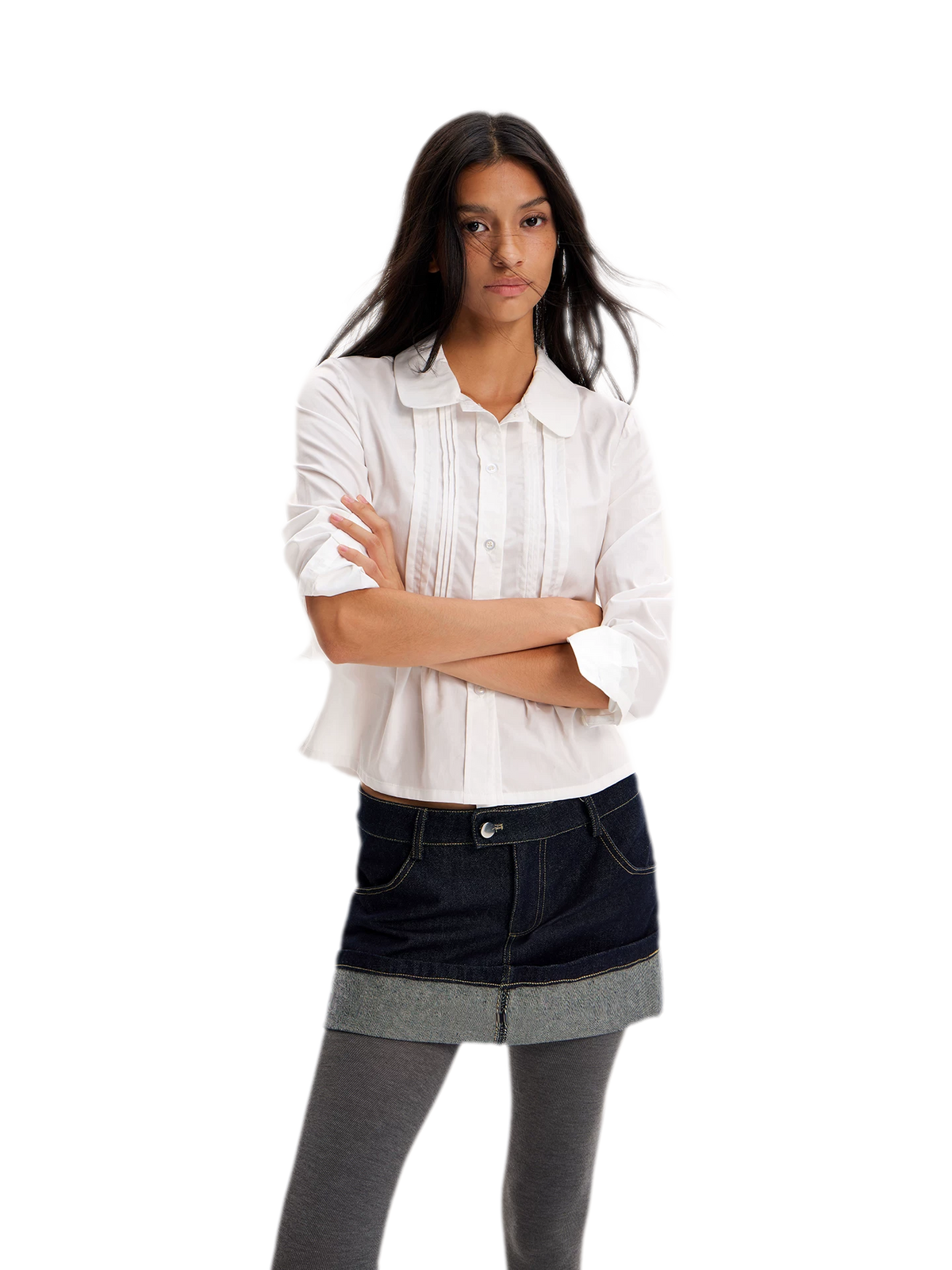 Raw Denim Turn-Up Mini Skirt