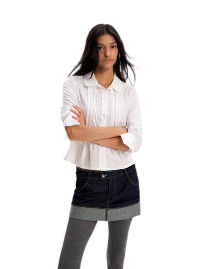Raw Denim Turn-Up Mini Skirt